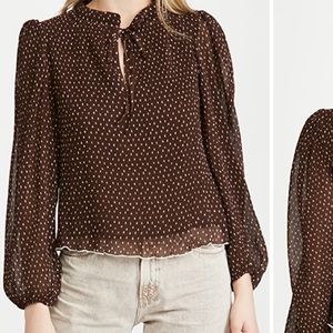 Ganni pleated blouse in brown with white polka dots